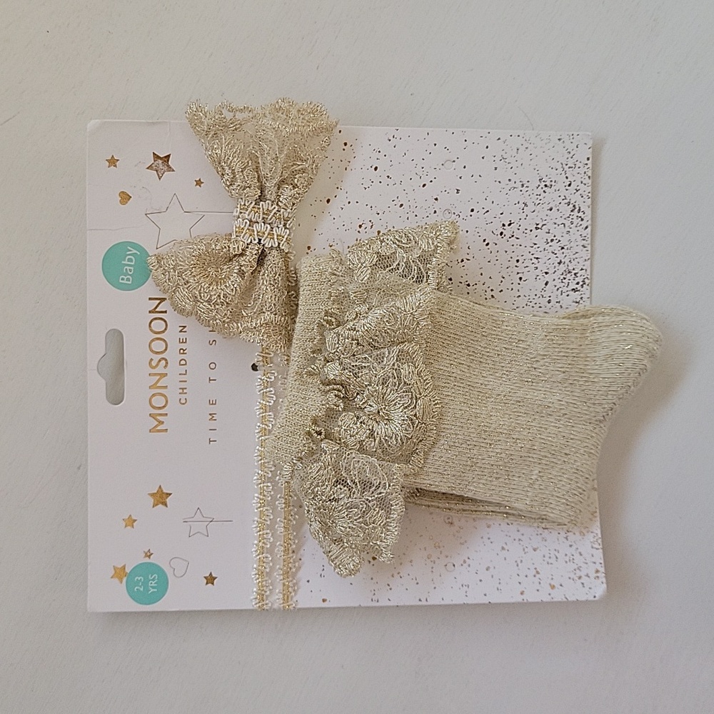 Monsoon Lacey Ruffle Socks & Hairband, 2-3Y